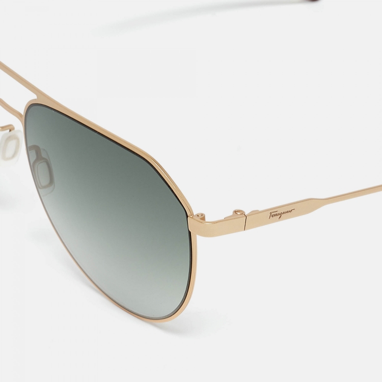 Pre Owned Salvatore Ferragamo Green/Gold SF219S Aviator Sunglasses