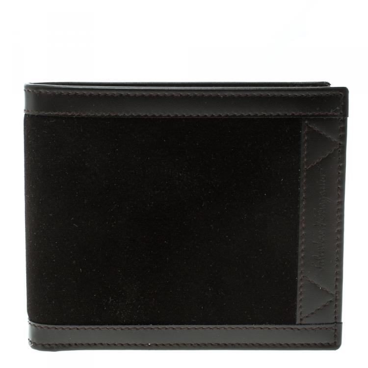 Pre Owned Salvatore Ferragamo Brown Leather and Suede Bifold Wallet