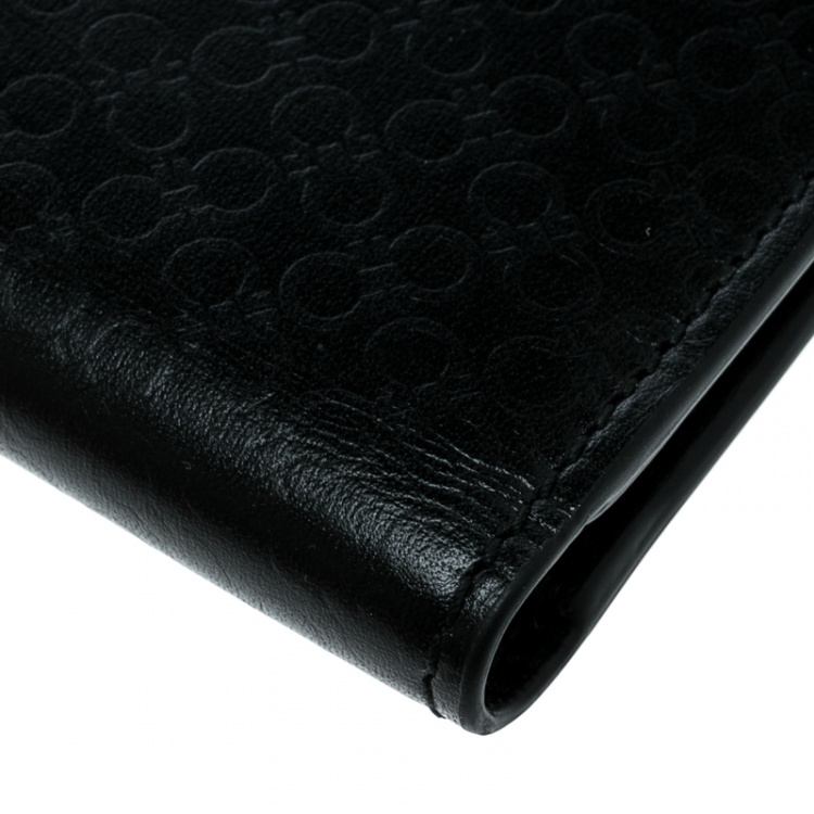 Pre Owned Salvatore Ferragamo Black Leather Logo Embossed Bifold Wallet