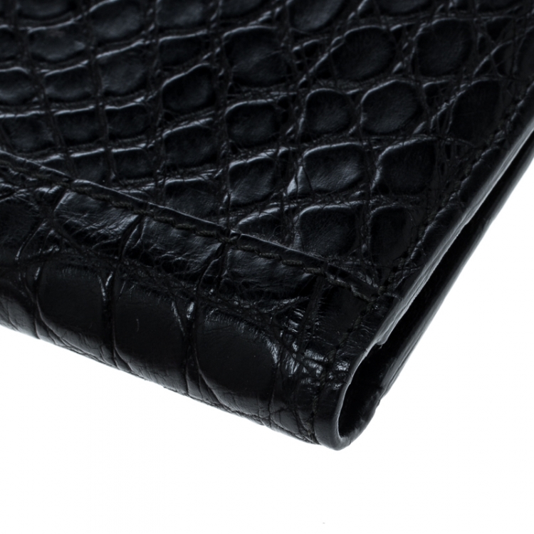Pre Owned Salvatore Ferragamo Black Croc Bi-fold Wallet 