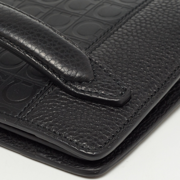 Pre Owned Salvatore Ferragamo Black Embossed Leather Firenze Gamma Clutch
