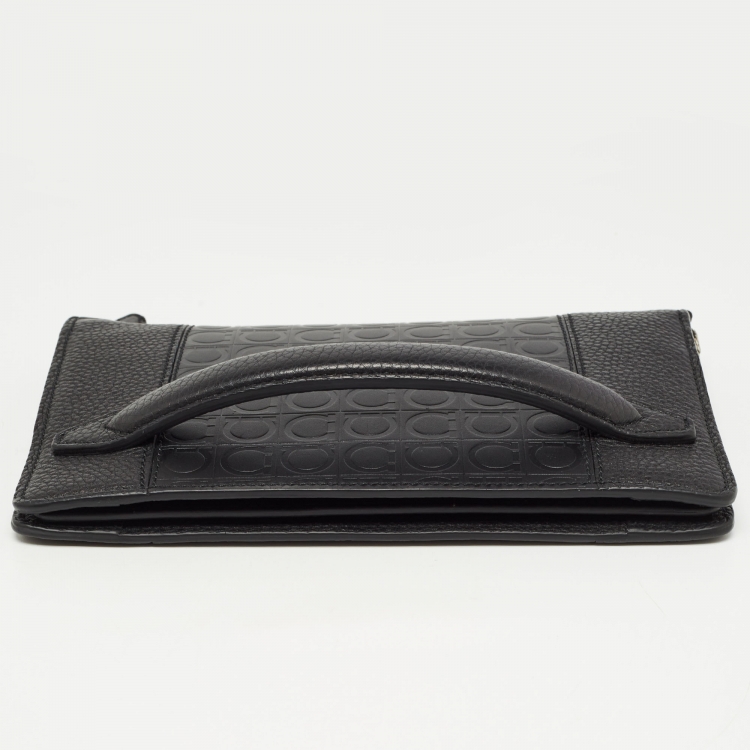 Pre Owned Salvatore Ferragamo Black Embossed Leather Firenze Gamma Clutch