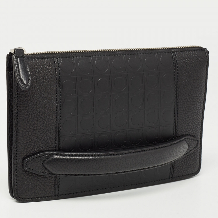 Pre Owned Salvatore Ferragamo Black Embossed Leather Firenze Gamma Clutch