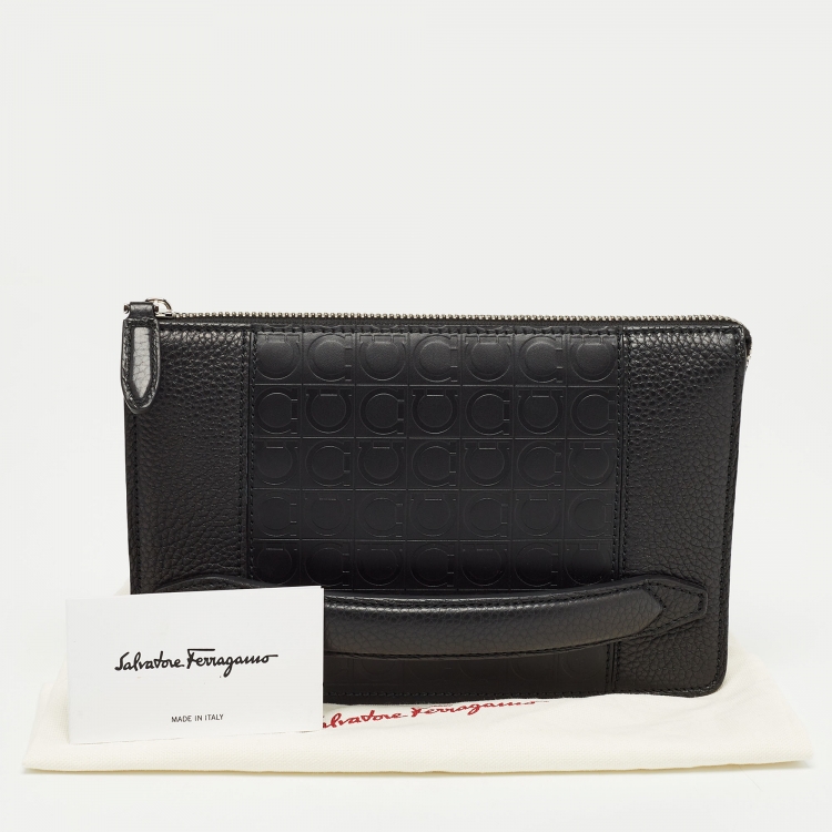 Pre Owned Salvatore Ferragamo Black Embossed Leather Firenze Gamma Clutch