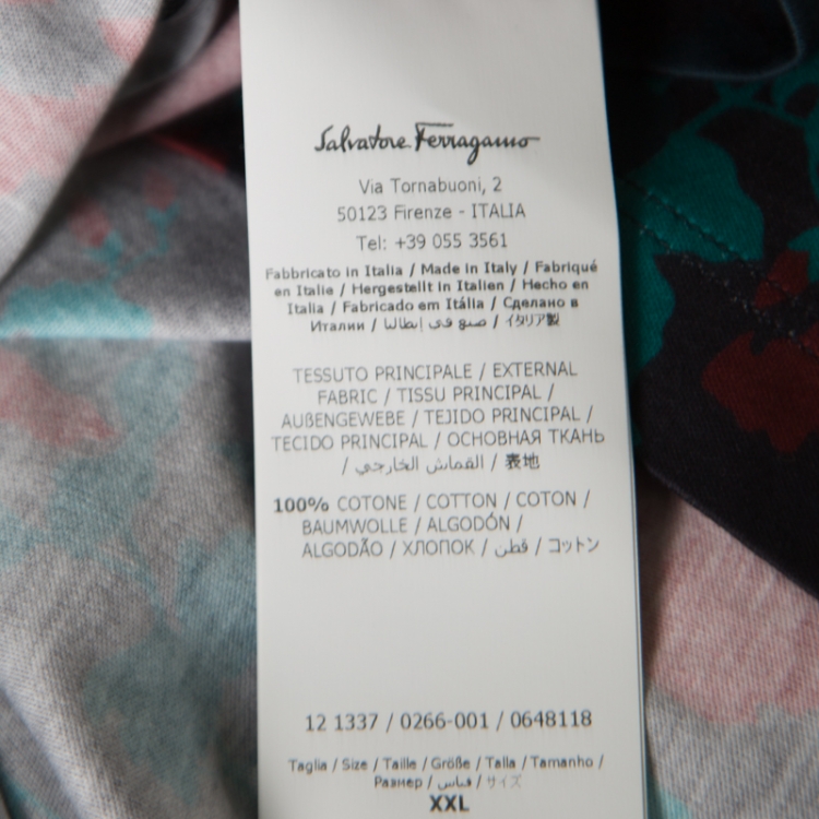 Pre Owned Salvatore Ferragamo Black Cherry Floral Printed Cotton Polo T-Shirt XXL