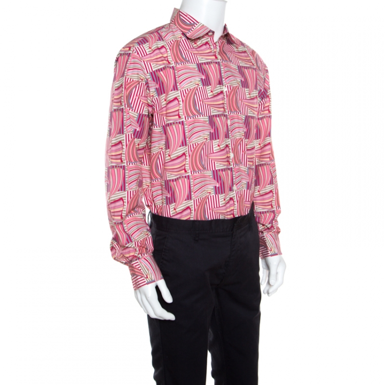 Pre Owned Salvatore Ferragamo Pink Sailboat Printed Cotton Long Sleeve Shirt XL