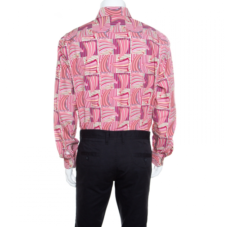 Pre Owned Salvatore Ferragamo Pink Sailboat Printed Cotton Long Sleeve Shirt XL