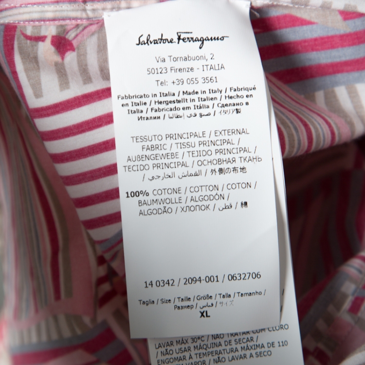 Pre Owned Salvatore Ferragamo Pink Sailboat Printed Cotton Long Sleeve Shirt XL