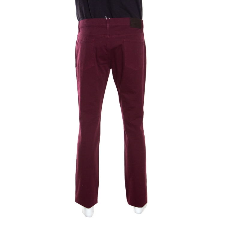 مملوكة مسبقًا Salvatore Ferragamo Burgundy Washed Denim Straight Fit Jeans XL