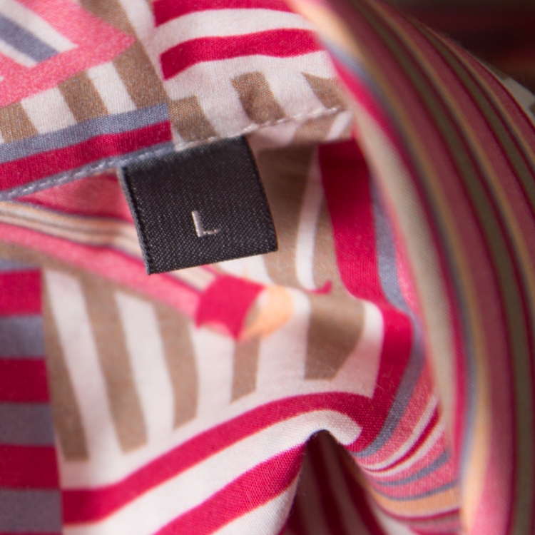 Pre Owned Salvatore Ferragamo Pink Sailboat Printed Cotton Long Sleeve Shirt L