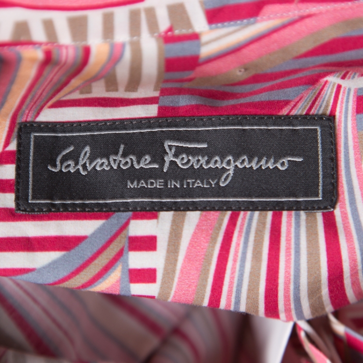 Pre Owned Salvatore Ferragamo Pink Sailboat Printed Cotton Long Sleeve Shirt L