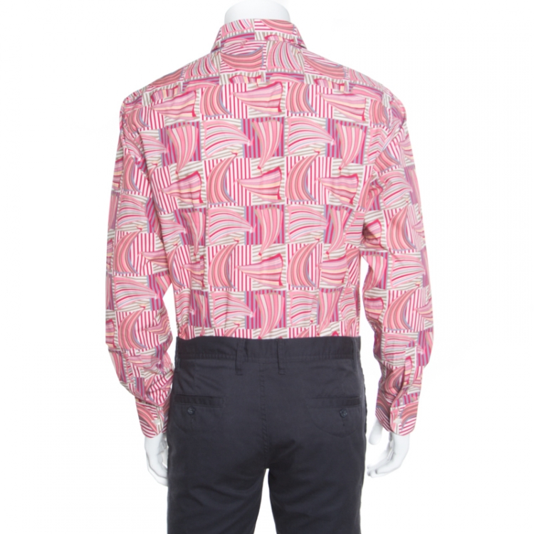 Pre Owned Salvatore Ferragamo Pink Sailboat Printed Cotton Long Sleeve Shirt L