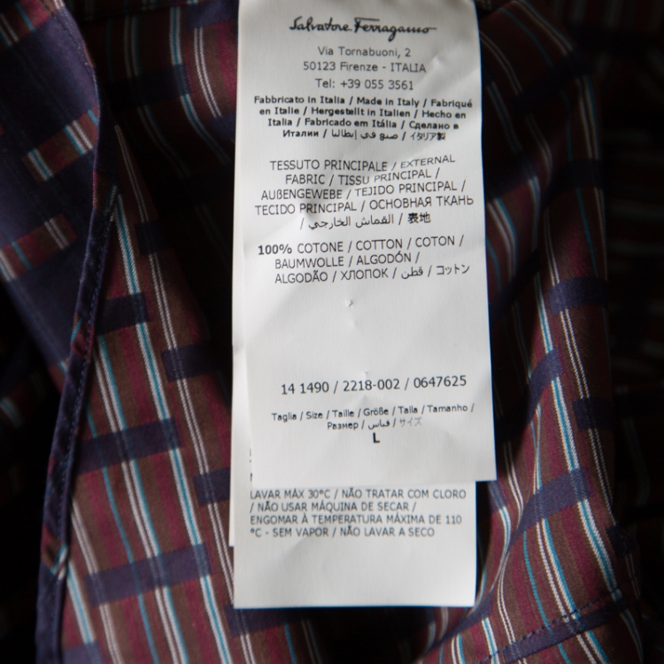 Pre Owned Salvatore Ferragamo Navy Blue Cotton Jacquard Long Sleeve Shirt L