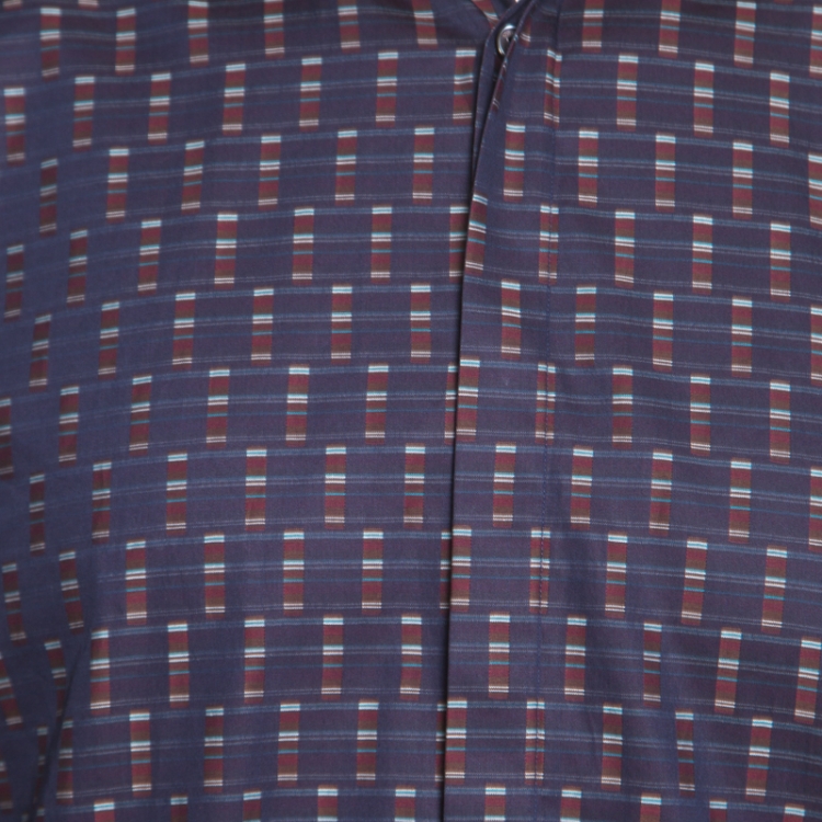 Pre Owned Salvatore Ferragamo Navy Blue Cotton Jacquard Long Sleeve Shirt L