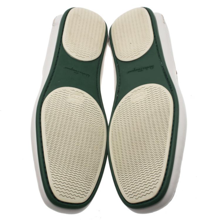 Pre Owned Salvatore Ferragamo White Leather Mango Boat Loafers Size 45