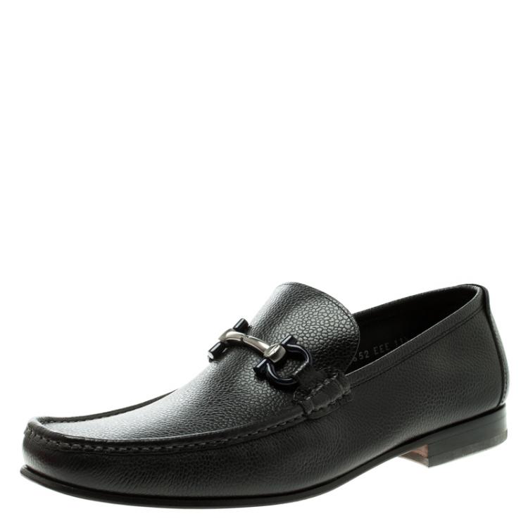 Pre Owned Salvatore Ferragamo Black Pebbled Leather Giordano Moccassins Size 44.5