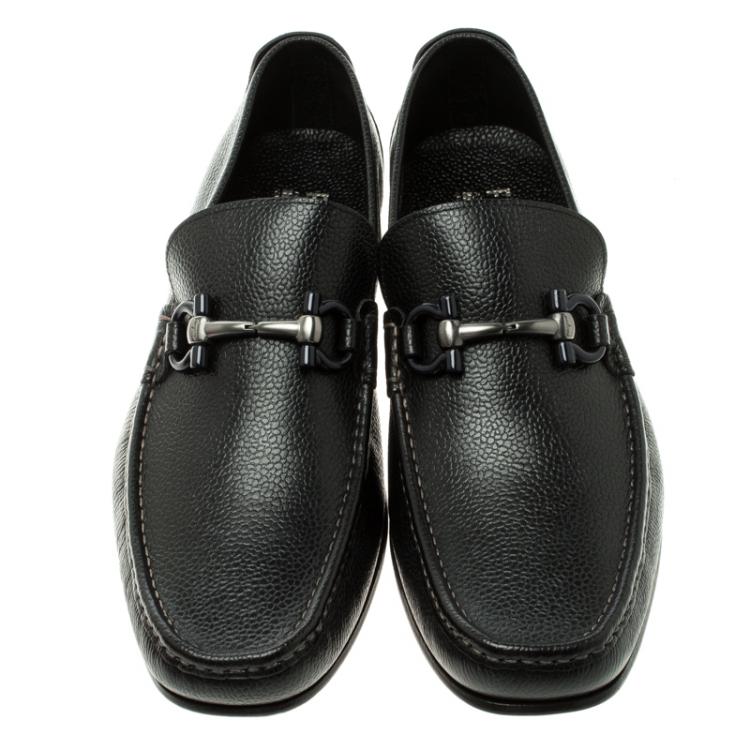 Pre Owned Salvatore Ferragamo Black Pebbled Leather Giordano Moccassins Size 44.5