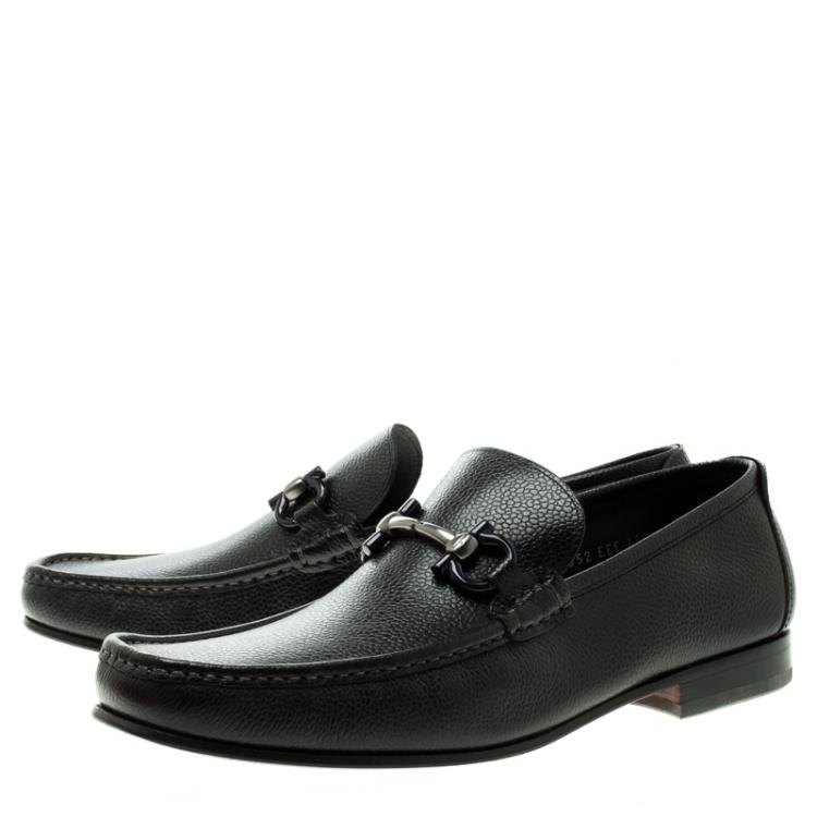 Pre Owned Salvatore Ferragamo Black Pebbled Leather Giordano Moccassins Size 44.5