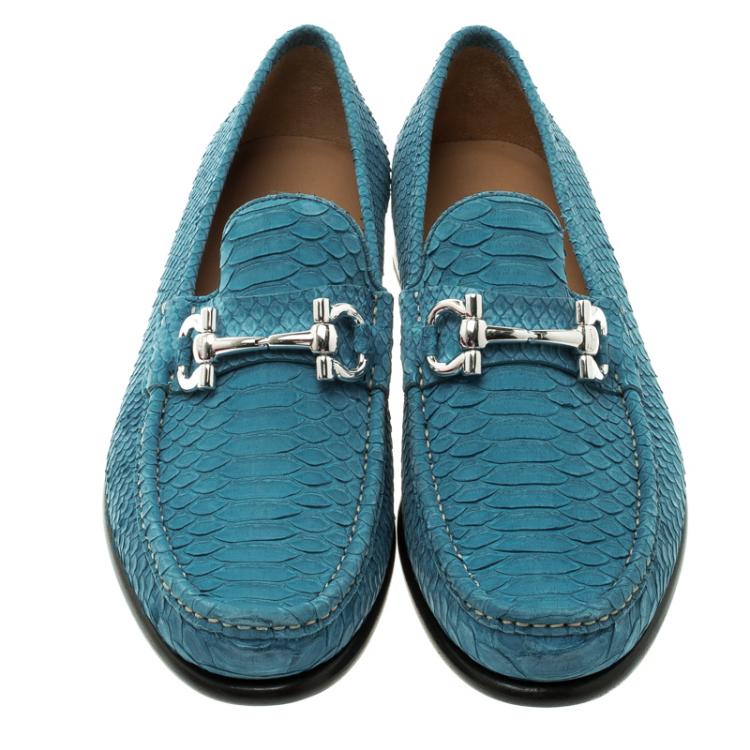 Pre Owned Salvatore Ferragamo Blue Python Leather Mason Loafers Size 44