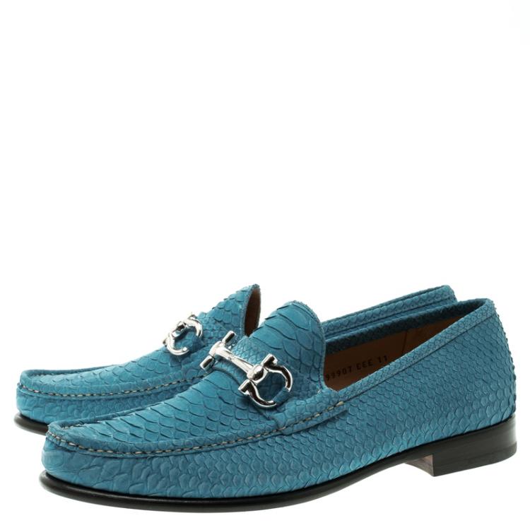 Pre Owned Salvatore Ferragamo Blue Python Leather Mason Loafers Size 44