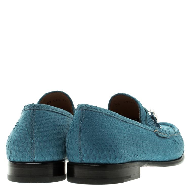 Pre Owned Salvatore Ferragamo Blue Python Leather Mason Loafers Size 44