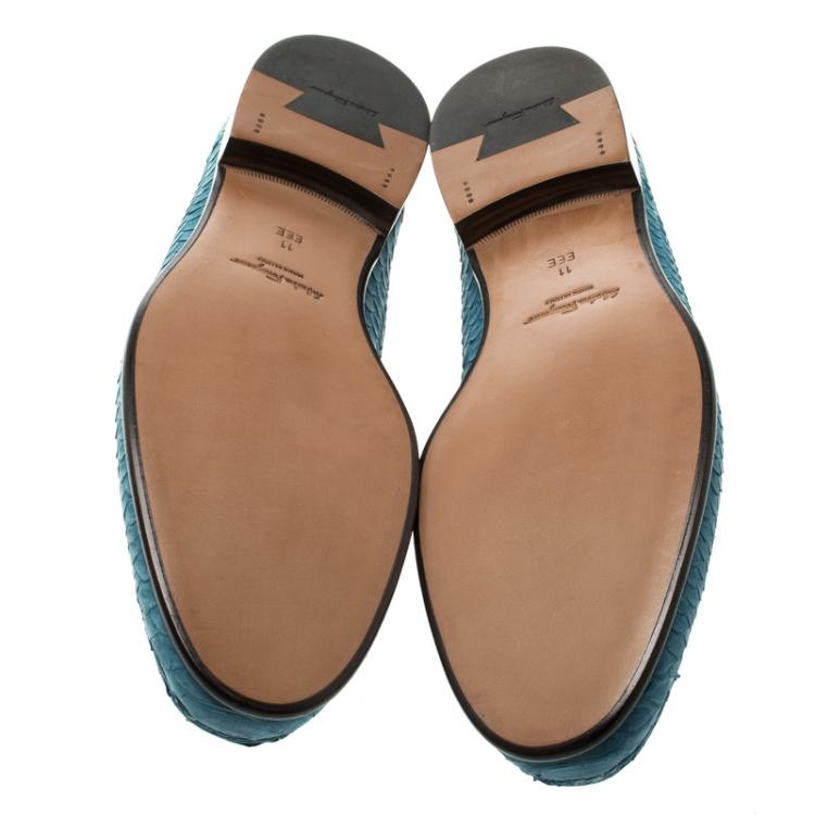 Pre Owned Salvatore Ferragamo Blue Python Leather Mason Loafers Size 44