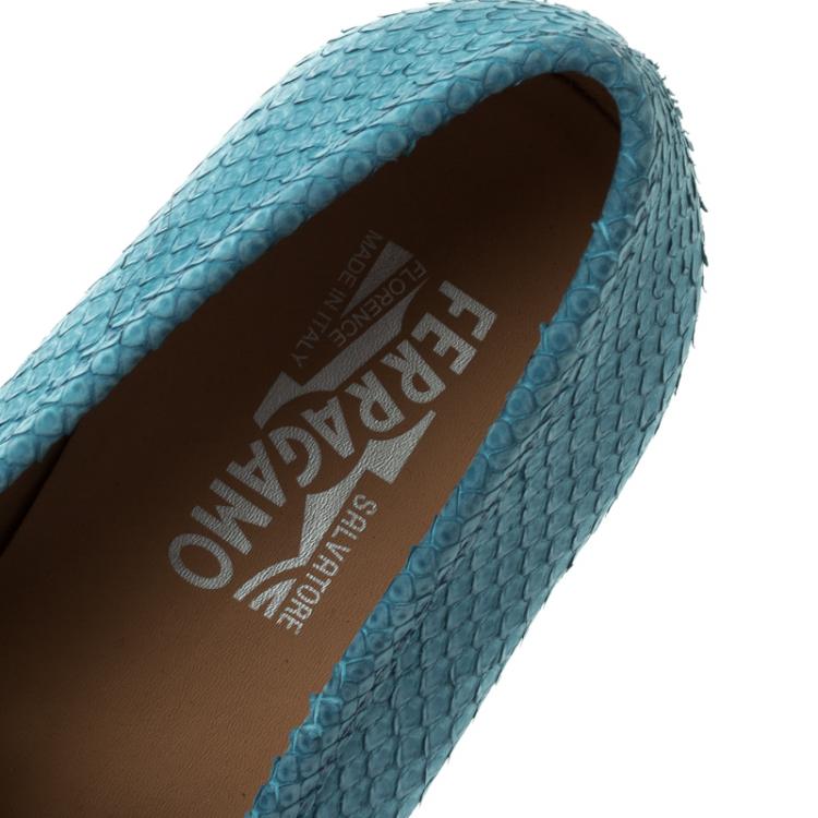 Pre Owned Salvatore Ferragamo Blue Python Leather Mason Loafers Size 44