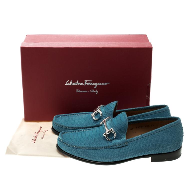 Pre Owned Salvatore Ferragamo Blue Python Leather Mason Loafers Size 44