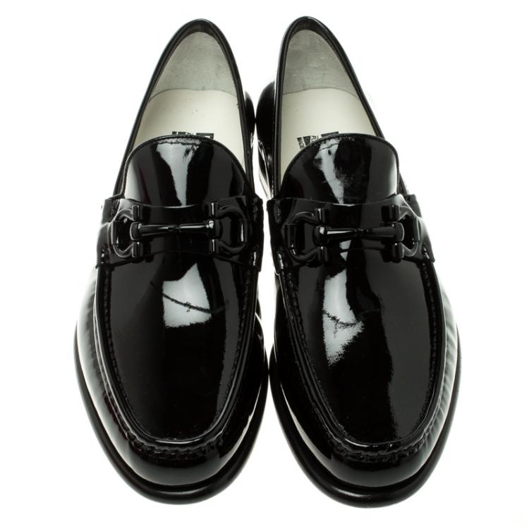 Pre Owned Salvatore Ferragamo Black Patent Leather Mason Loafers Size 41.5