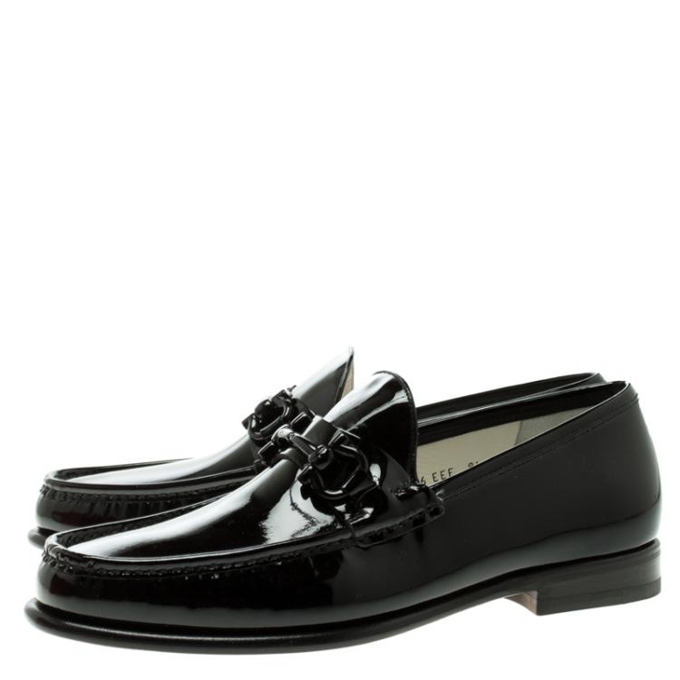 Pre Owned Salvatore Ferragamo Black Patent Leather Mason Loafers Size 41.5