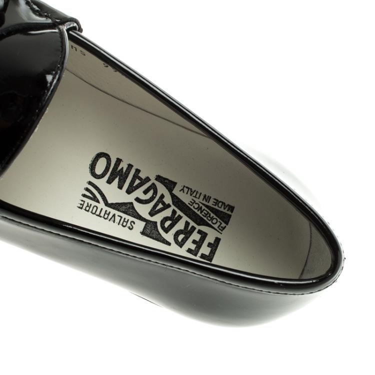Pre Owned Salvatore Ferragamo Black Patent Leather Mason Loafers Size 41.5