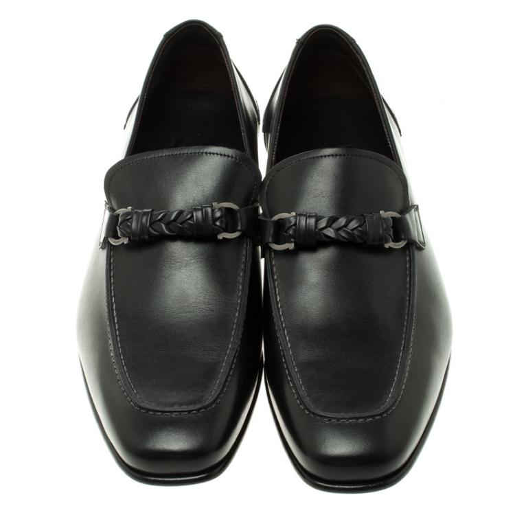 Pre Owned Salvatore Ferragamo Black Leather Nello Loafers Size 43.5