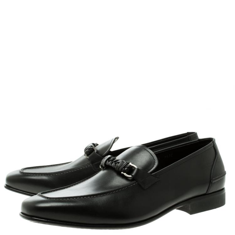 Pre Owned Salvatore Ferragamo Black Leather Nello Loafers Size 43.5
