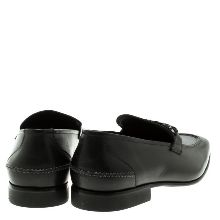 Pre Owned Salvatore Ferragamo Black Leather Nello Loafers Size 43.5