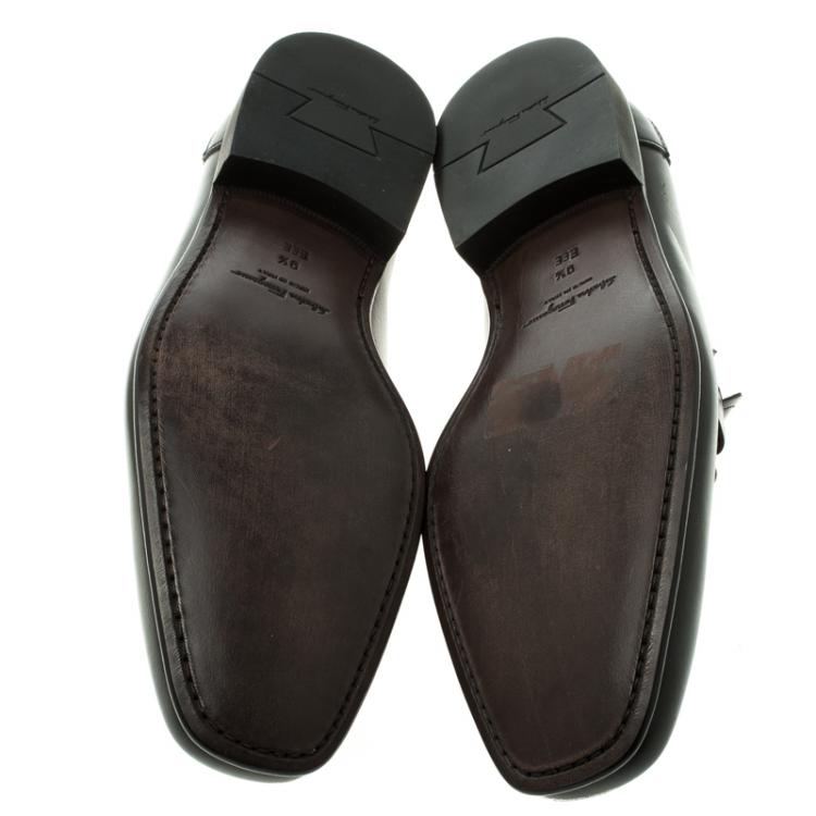 Pre Owned Salvatore Ferragamo Black Leather Nello Loafers Size 43.5