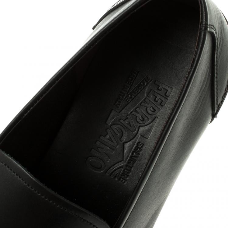 Pre Owned Salvatore Ferragamo Black Leather Nello Loafers Size 43.5