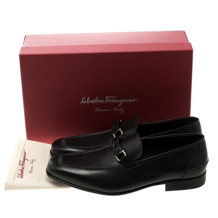 Pre Owned Salvatore Ferragamo Black Leather Nello Loafers Size 43.5