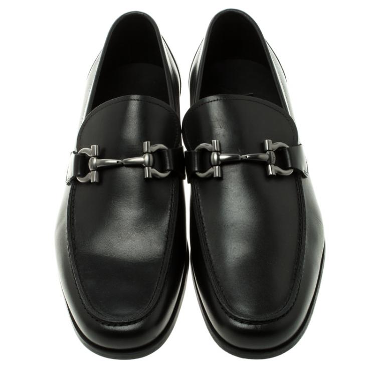 Pre Owned Salvatore Ferragamo Black Leather Tuscan Loafers Size 42.5