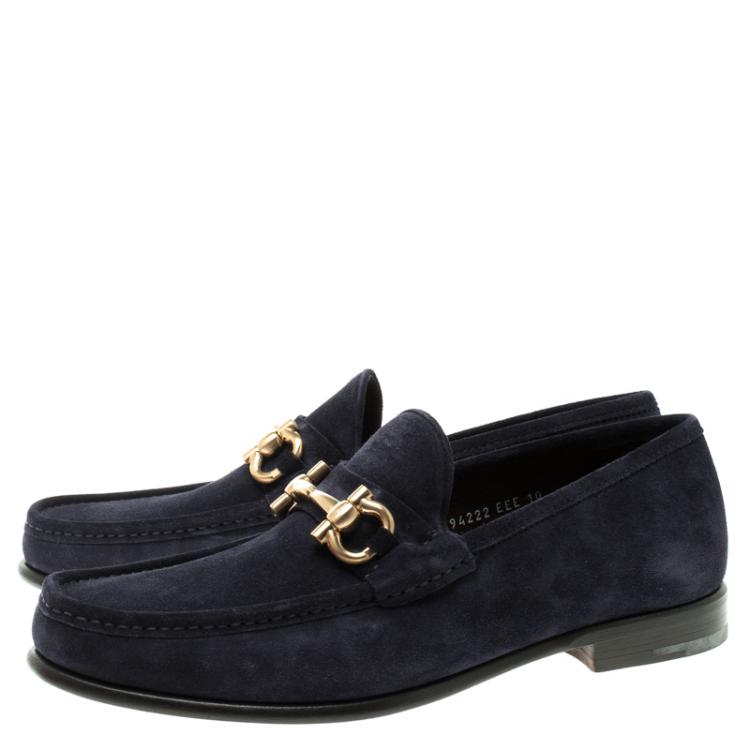 Pre Owned Salvatore Ferragamo Navy Blue Suede Mason Loafers Size 43
