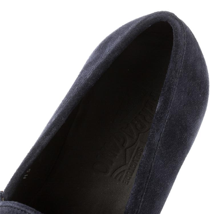 Pre Owned Salvatore Ferragamo Navy Blue Suede Mason Loafers Size 43