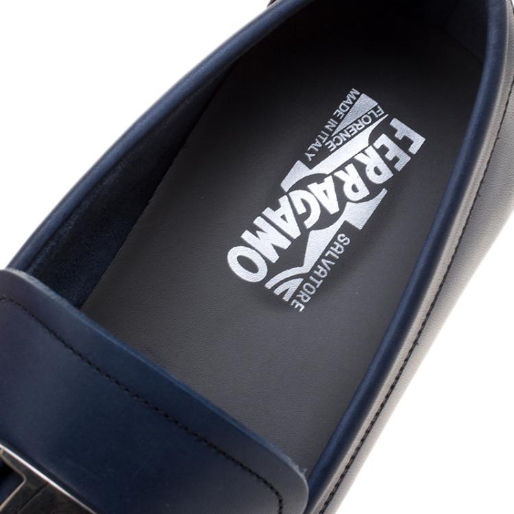 Pre Owned Salvatore Ferragamo Blue Leather Sardegna Loafers Size 43.5