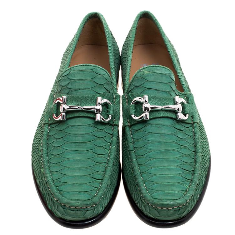 Pre Owned Salvatore Ferragamo Green Python Leather Mason Loafers Size 43