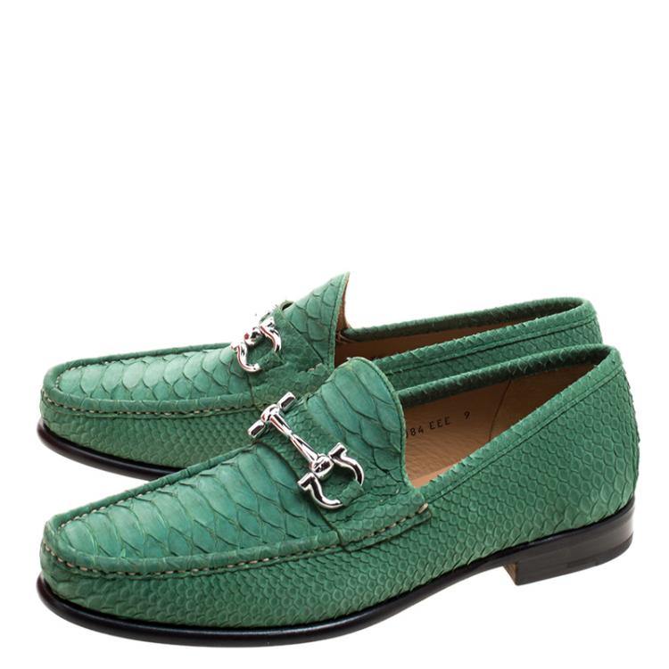 Pre Owned Salvatore Ferragamo Green Python Leather Mason Loafers Size 43