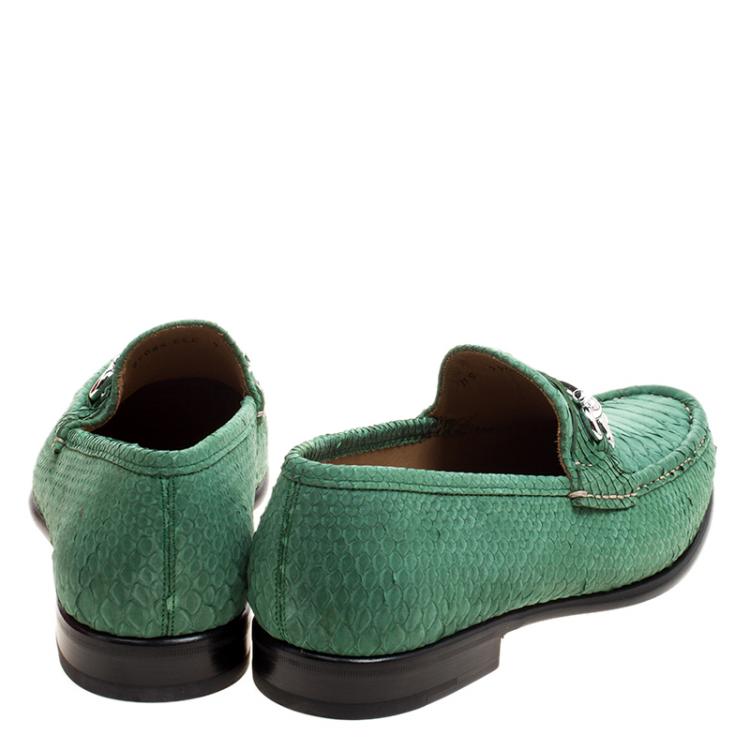 Pre Owned Salvatore Ferragamo Green Python Leather Mason Loafers Size 43