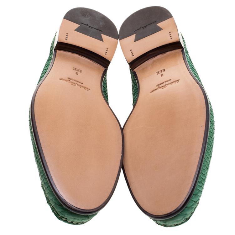 Pre Owned Salvatore Ferragamo Green Python Leather Mason Loafers Size 43