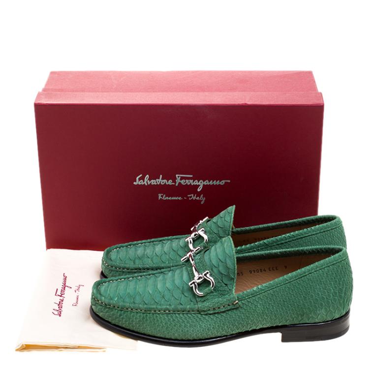 Pre Owned Salvatore Ferragamo Green Python Leather Mason Loafers Size 43