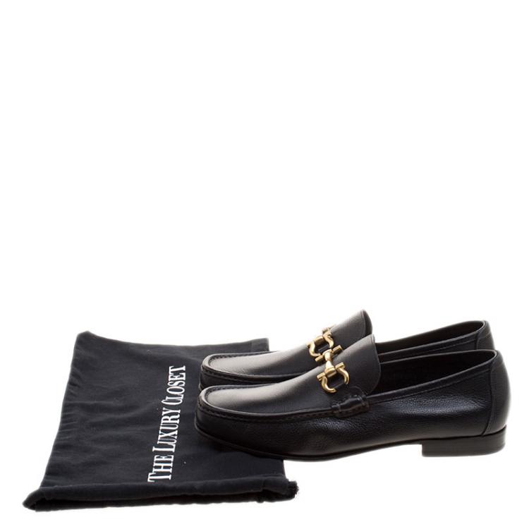 مملوكة مسبقًا Salvatore Ferragamo Black Leather Gancini Bit Loafers Size 42