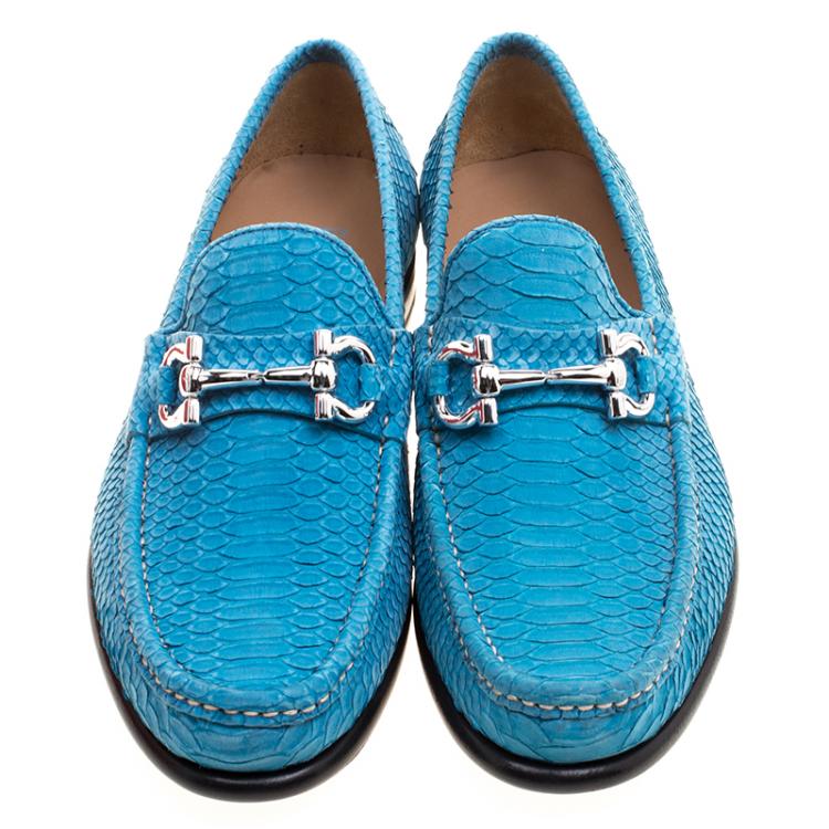 Pre Owned Salvatore Ferragamo Blue Python Leather Mason Loafers Size 42