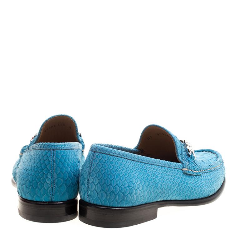 Pre Owned Salvatore Ferragamo Blue Python Leather Mason Loafers Size 42