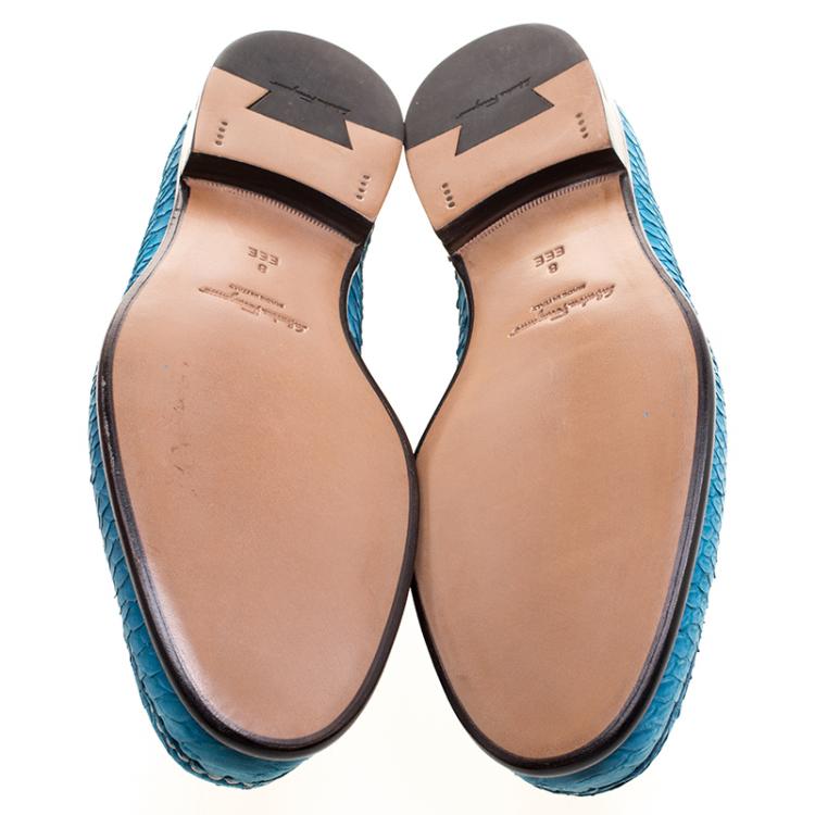 Pre Owned Salvatore Ferragamo Blue Python Leather Mason Loafers Size 42